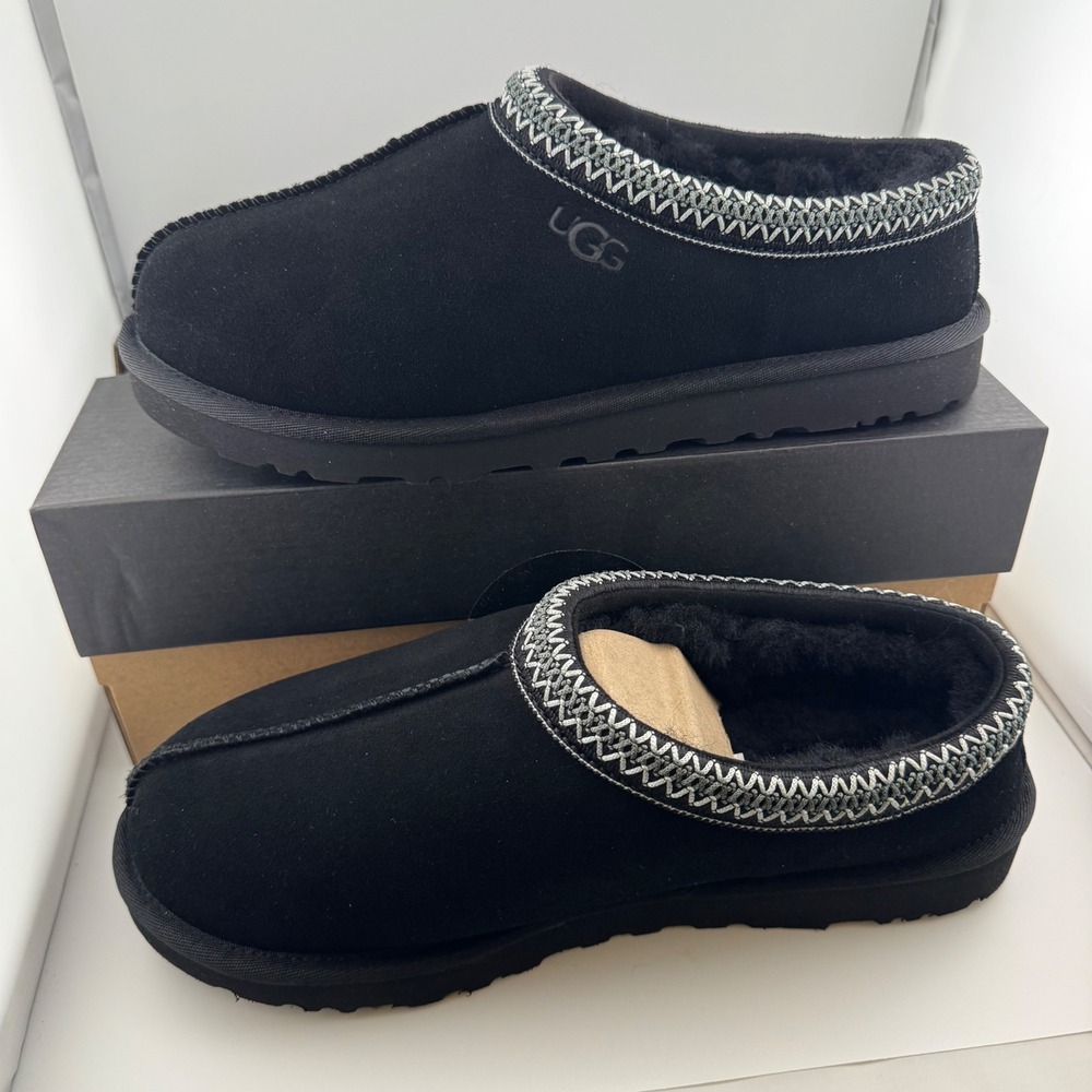 UGG Tasman Slipper Mens 9 Black Suede Shearling Lined Clog 5950 Comfort Shoes